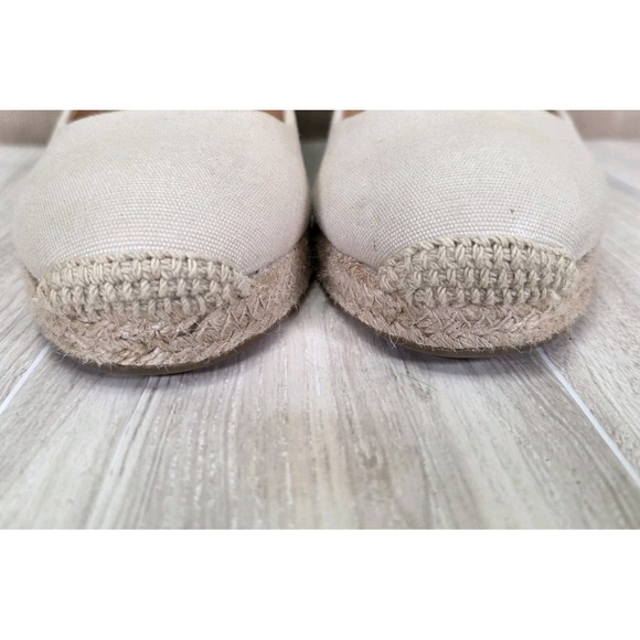 J Crew Beige Cream Canvas Woven Wicker Seville Espadrilles Wedge Heel Size 10.5 - Picture 6 of 10